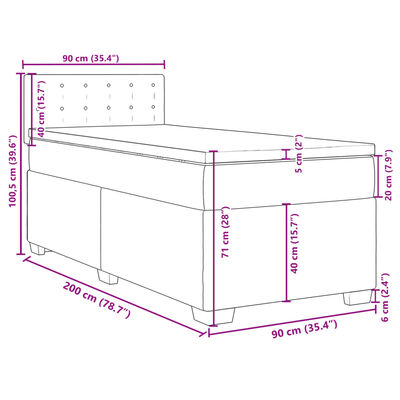 vidaXL Boxspring met matras fluweel lichtgrijs 90x200 cm