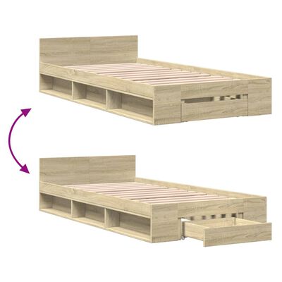 vidaXL Bedframe met lade bewerkt hout sonoma eikenkleurig 90x200 cm