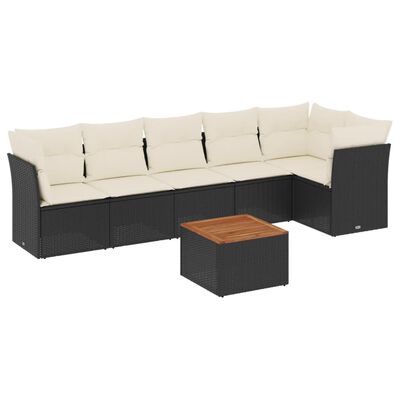 vidaXL 7-delige Loungeset met kussens poly rattan zwart