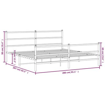 vidaXL Bedframe met hoofd- en voeteneinde metaal zwart 200x200 cm