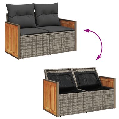 vidaXL 10-delige Loungeset met kussens poly rattan grijs