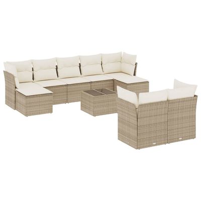 vidaXL 10-delige Loungeset met kussens poly rattan beige