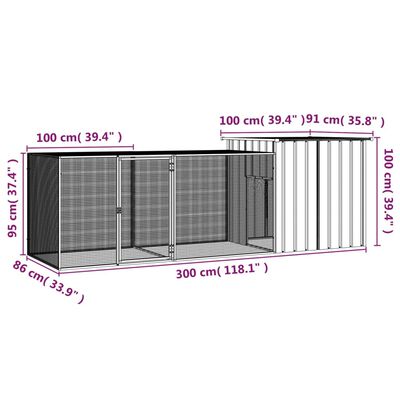 vidaXL Kippenhok 300x91x100 cm gegalvaniseerd staal antracietkleurig