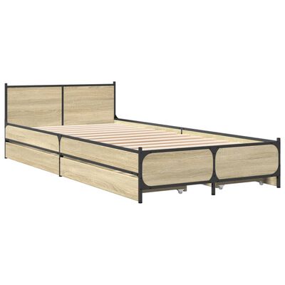 vidaXL Bedframe met lades bewerkt hout sonoma eikenkleurig 90x200 cm