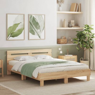 vidaXL Bedframe met hoofdeinde bewerkt hout sonoma eiken 150x200 cm