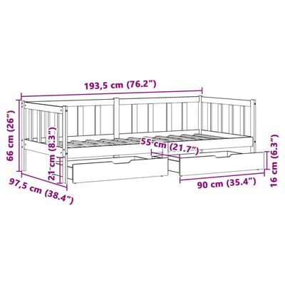 vidaXL Slaapbank met lades 90x190 cm massief grenenhout wit