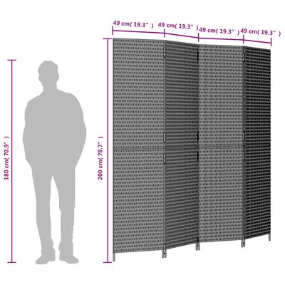 vidaXL Kamerscherm 4 panelen poly rattan grijs