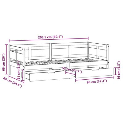 vidaXL Slaapbank met lades 80x200 cm massief grenenhout