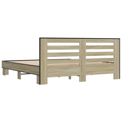 vidaXL Bedframe bewerkt hout metaal sonoma eikenkleurig 180x200 cm