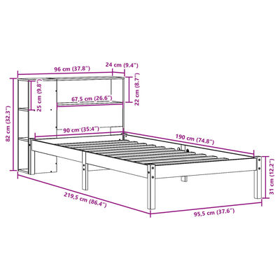 vidaXL Bed met boekenkast zonder matras massief grenenhout 90x190 cm