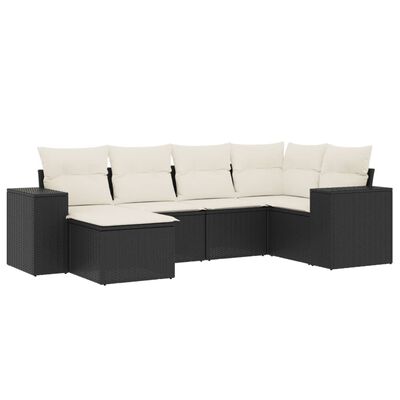 vidaXL 6-delige Loungeset met kussens poly rattan zwart