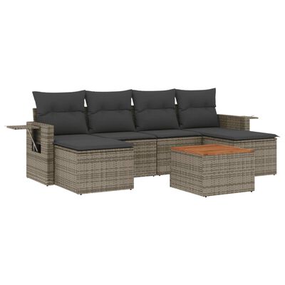 vidaXL 7-delige Loungeset met kussens poly rattan grijs