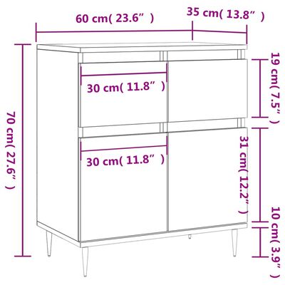 vidaXL Dressoir 60x35x70 cm bewerkt hout bruin eikenkleur