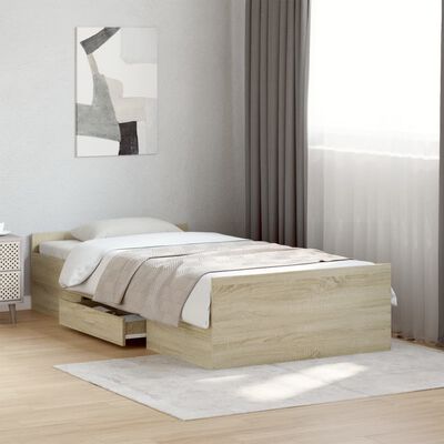 vidaXL Bedframe met lades bewerkt hout sonoma eikenkleurig 75x190 cm