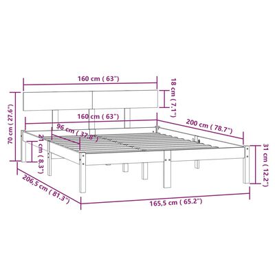 vidaXL Bedframe massief grenenhout grijs 160x200 cm