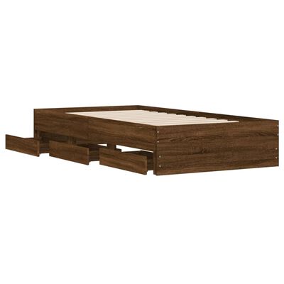 vidaXL Bedframe met lades bewerkt hout bruin eikenkleur 75x190 cm