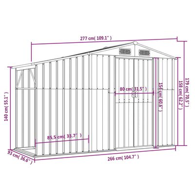 vidaXL Tuinschuur 277x93x179 cm gegalvaniseerd staal bruin