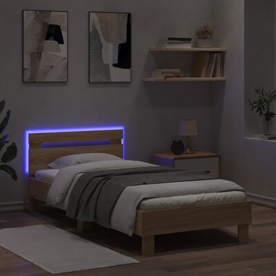 vidaXL Bedframe met hoofdbord en LED sonoma eikenkleurig 75x190 cm