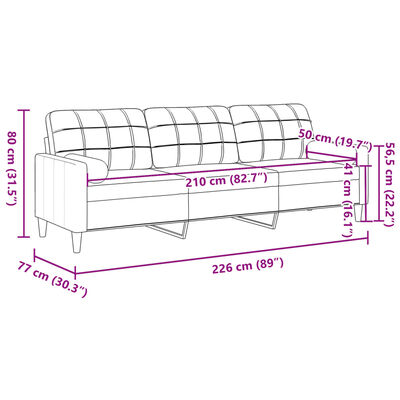 vidaXL 3-zitsbank met sierkussens 210 cm stof lichtgrijs