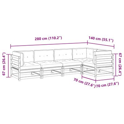 vidaXL 5-delige Loungeset met kussens massief grenenhout