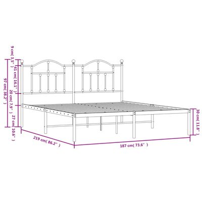 vidaXL Bedframe met hoofdbord metaal wit 183x213 cm