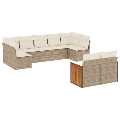 vidaXL 9-delige Loungeset met kussens poly rattan beige