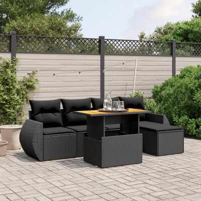 vidaXL 6-delige Loungeset met kussens poly rattan zwart