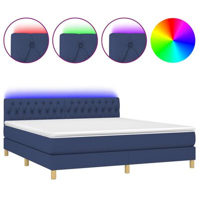 vidaXL Boxspring met matras en LED stof blauw 180x200 cm