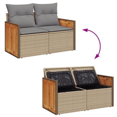 vidaXL 9-delige Loungeset met kussens poly rattan beige