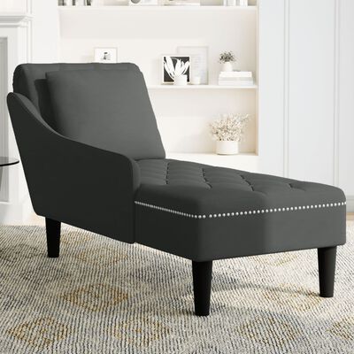 vidaXL Chaise longue met kussen en rechterarmleuning fluweel zwart