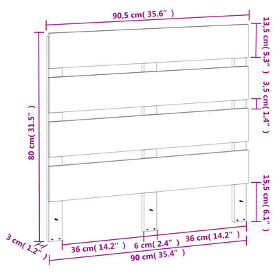 vidaXL Hoofdbord 90 cm massief grenenhout wasbruin