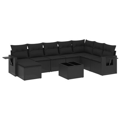 vidaXL 9-delige Loungeset met kussens poly rattan zwart