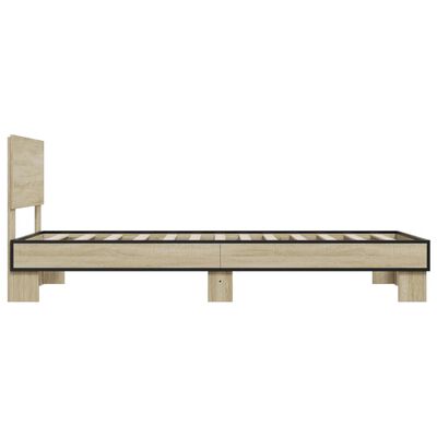 vidaXL Bedframe bewerkt hout en metaal sonoma eikenkleurig 100x200 cm