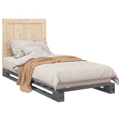 vidaXL Bedframe met hoofdbord massief grenenhout grijs 90x200 cm