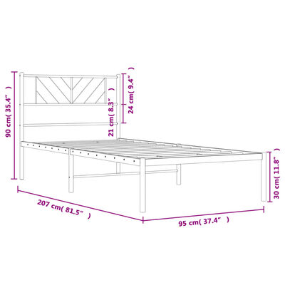 vidaXL Bedframe met hoofdbord metaal wit 90x200 cm