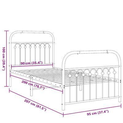 vidaXL Bedframe met hoofd- en voeteneinde metaal zwart 90x200 cm