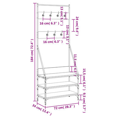 vidaXL Kledingrek met schoenenrek 72x34x184 cm zwart