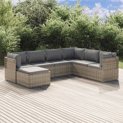 vidaXL 7-delige Loungeset met kussens poly rattan grijs