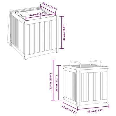 vidaXL Kussenbox 45x45x45/53 cm massief acaciahout en staal