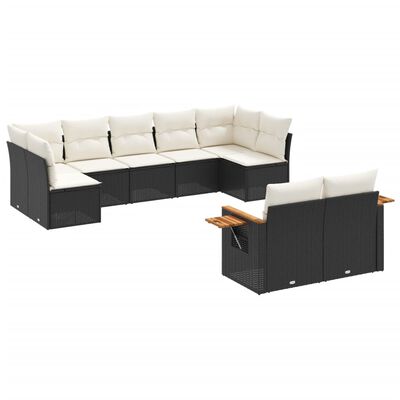 vidaXL 9-delige Loungeset met kussens poly rattan zwart