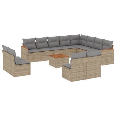 vidaXL 13-delige Loungeset met kussens poly rattan gemengd beige