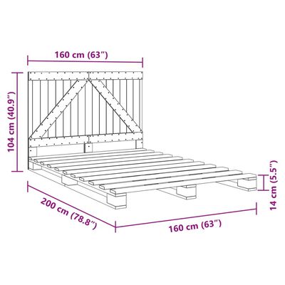 vidaXL Bedframe met hoofdbord massief grenenhout grijs 160x200 cm