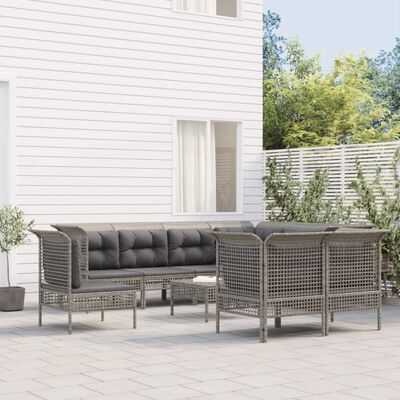 vidaXL 9-delige Loungeset met kussens poly rattan grijs