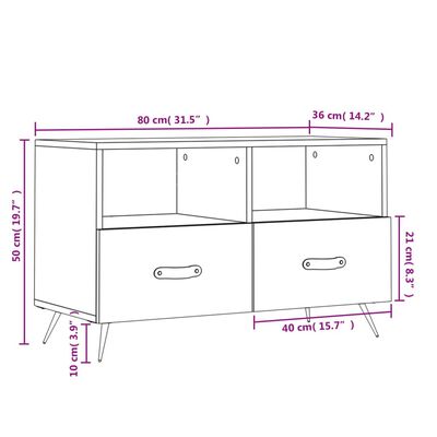 vidaXL Tv-meubel 80x36x50 cm bewerkt hout grijs sonoma eikenkleurig