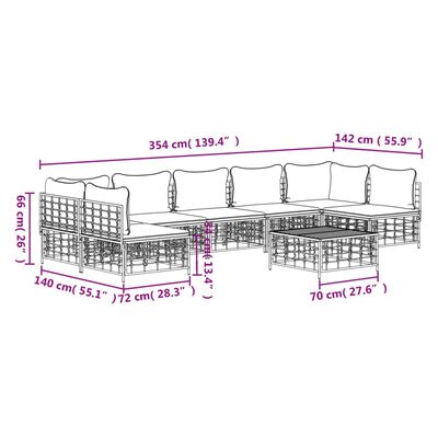 vidaXL 8-delige Loungeset met kussens poly rattan antracietkleurig