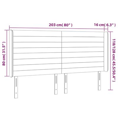 vidaXL Hoofdbord met randen 203x16x118/128 cm stof crèmekleurig