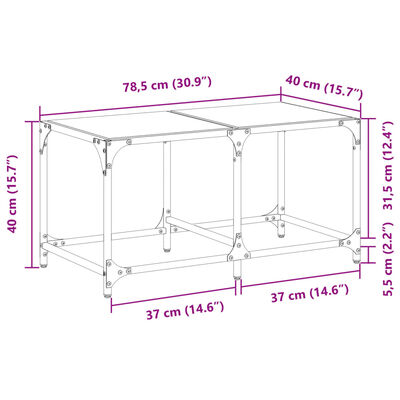 vidaXL Salontafel met transparant glazen blad 78,5x40x40 cm staal