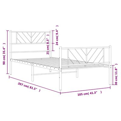 vidaXL Bedframe met hoofd- en voeteneinde metaal zwart 100x200 cm