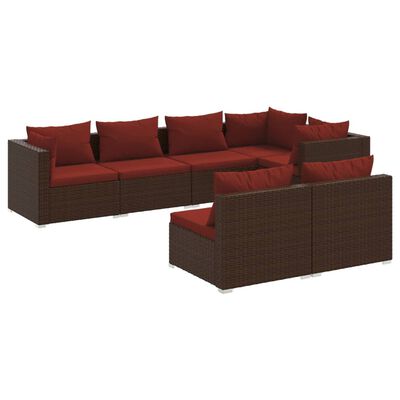 vidaXL 7-delige Loungeset met kussens poly rattan bruin