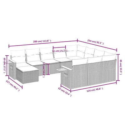 vidaXL 11-delige Loungeset met kussens poly rattan zwart